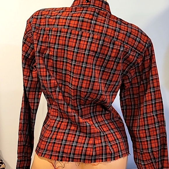CURRENT / ELLIOTT - TELLA Shirt Red Tartan Plaid Cropped Shirt - Picture 3 of 16